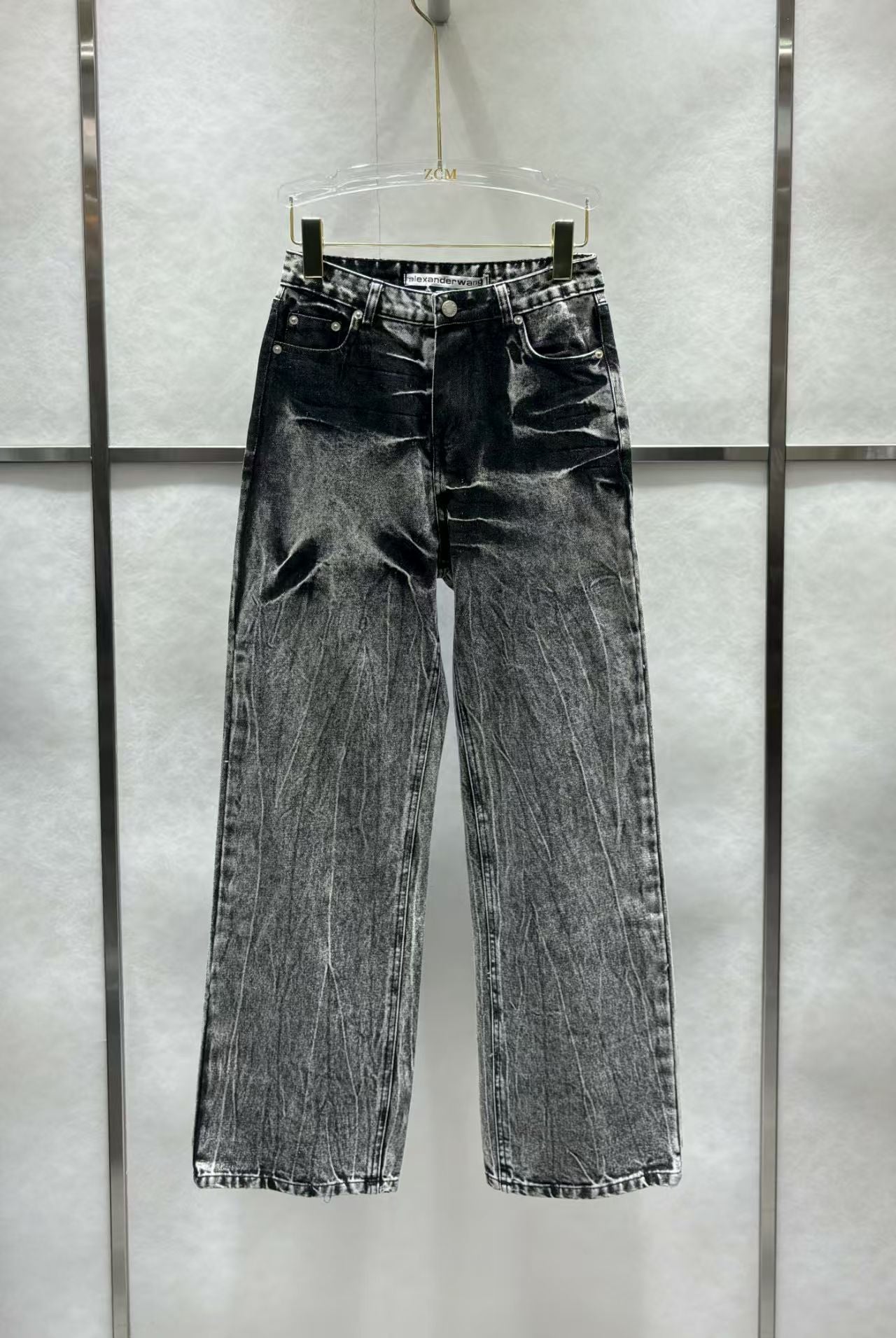 Washing stone straight leg jeans