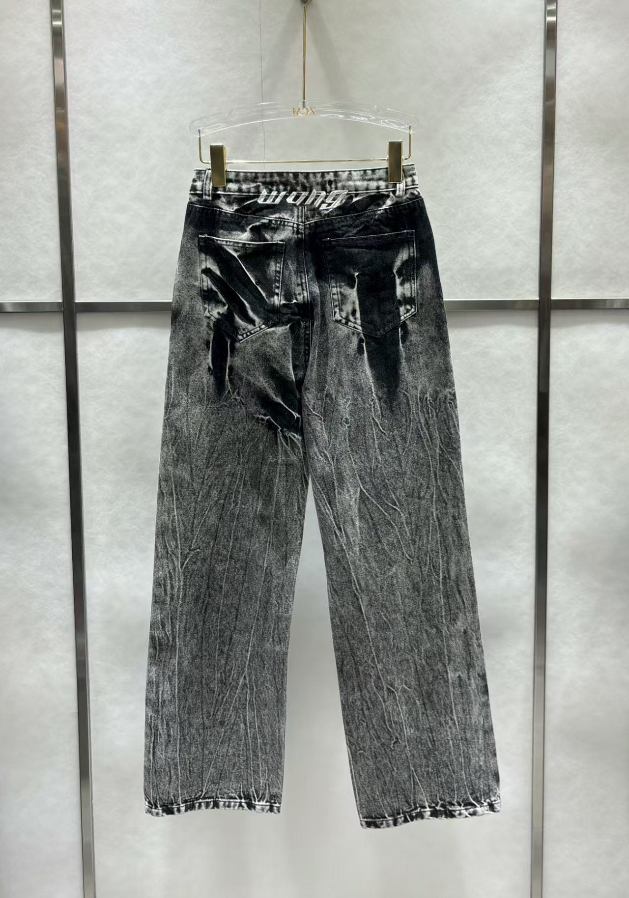 Washing stone straight leg jeans