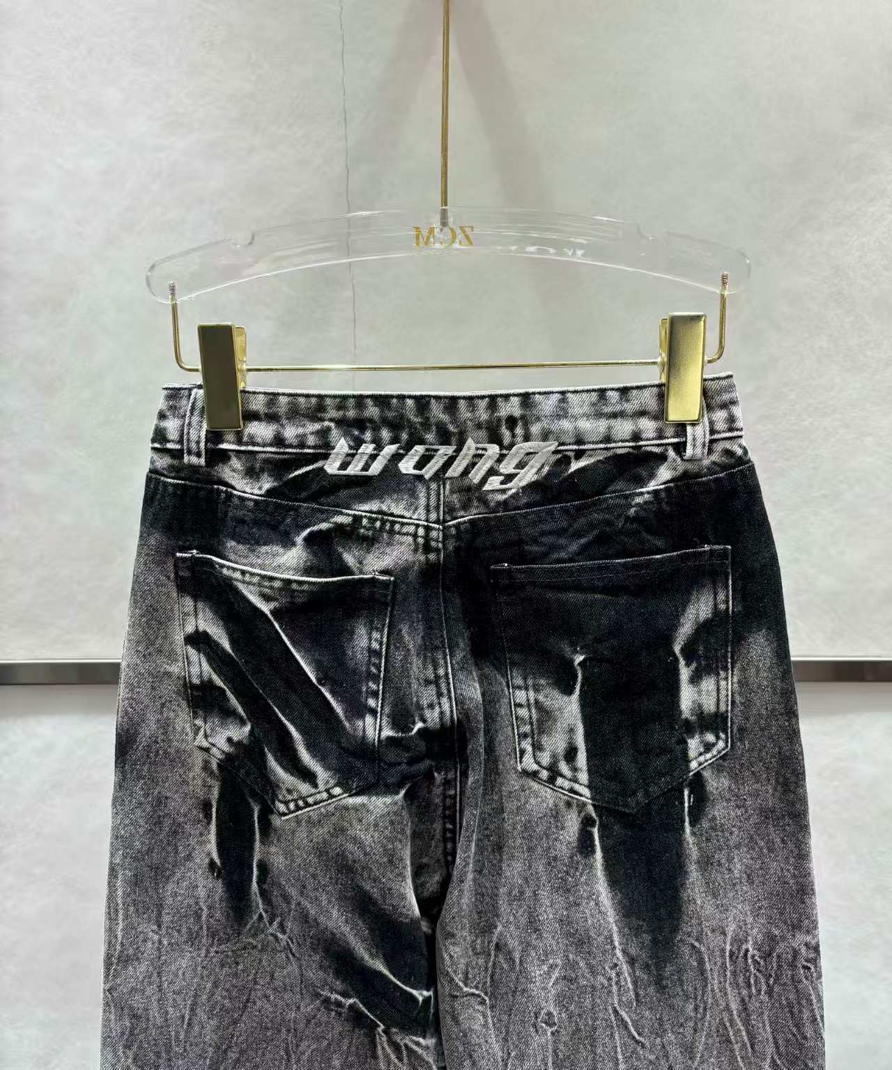 Washing stone straight leg jeans