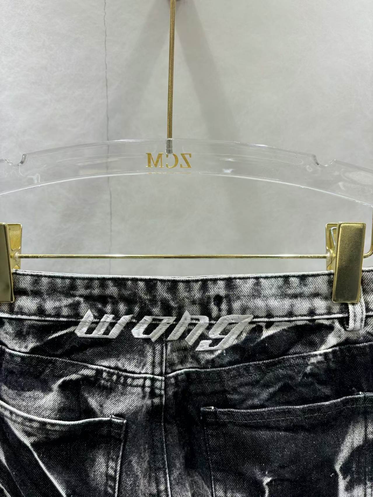Washing stone straight leg jeans