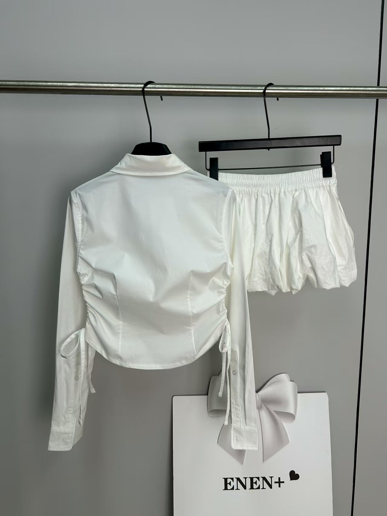 Alphabet Embroidery Drawstring Bubble Skirt Set