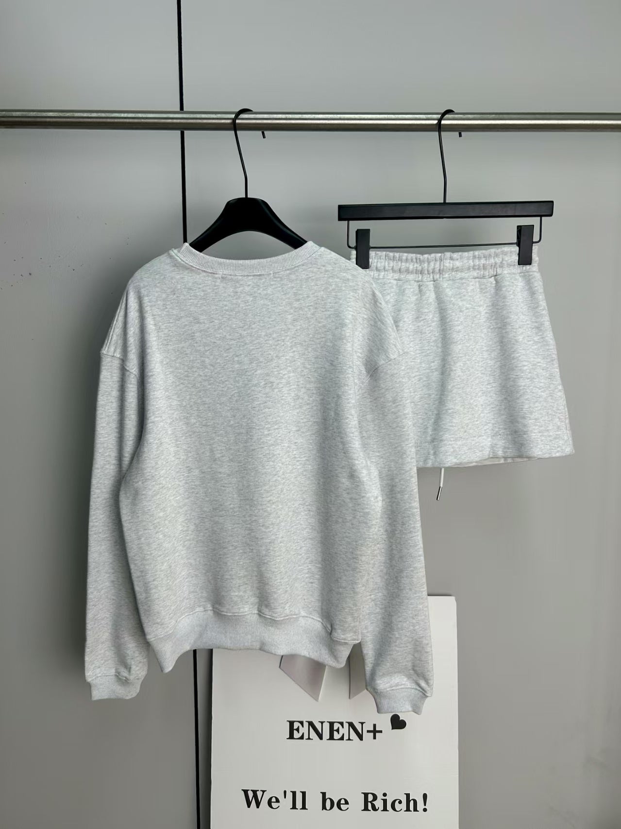 Versatile round neck hoodie short skirt set