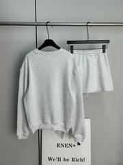 Versatile round neck hoodie short skirt set