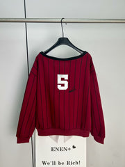 Casual diagonal shoulder striped sweatshirt