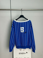 Casual diagonal shoulder striped sweatshirt