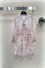 Pleated lace printed dress