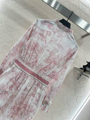 Pleated lace printed dress