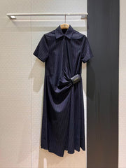 Leather label lace up pleated dress