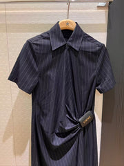 Leather label lace up pleated dress