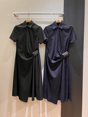 Leather label lace up pleated dress