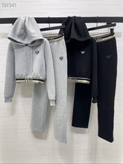 Ribbon hooded sweatshirt and pants set