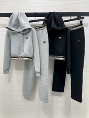 Ribbon hooded sweatshirt and pants set