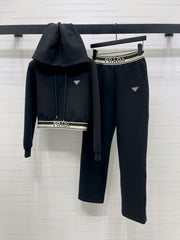Ribbon hooded sweatshirt and pants set