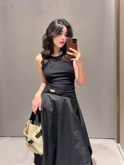 Early autumn new metal decoration slim fit sleeveless threaded