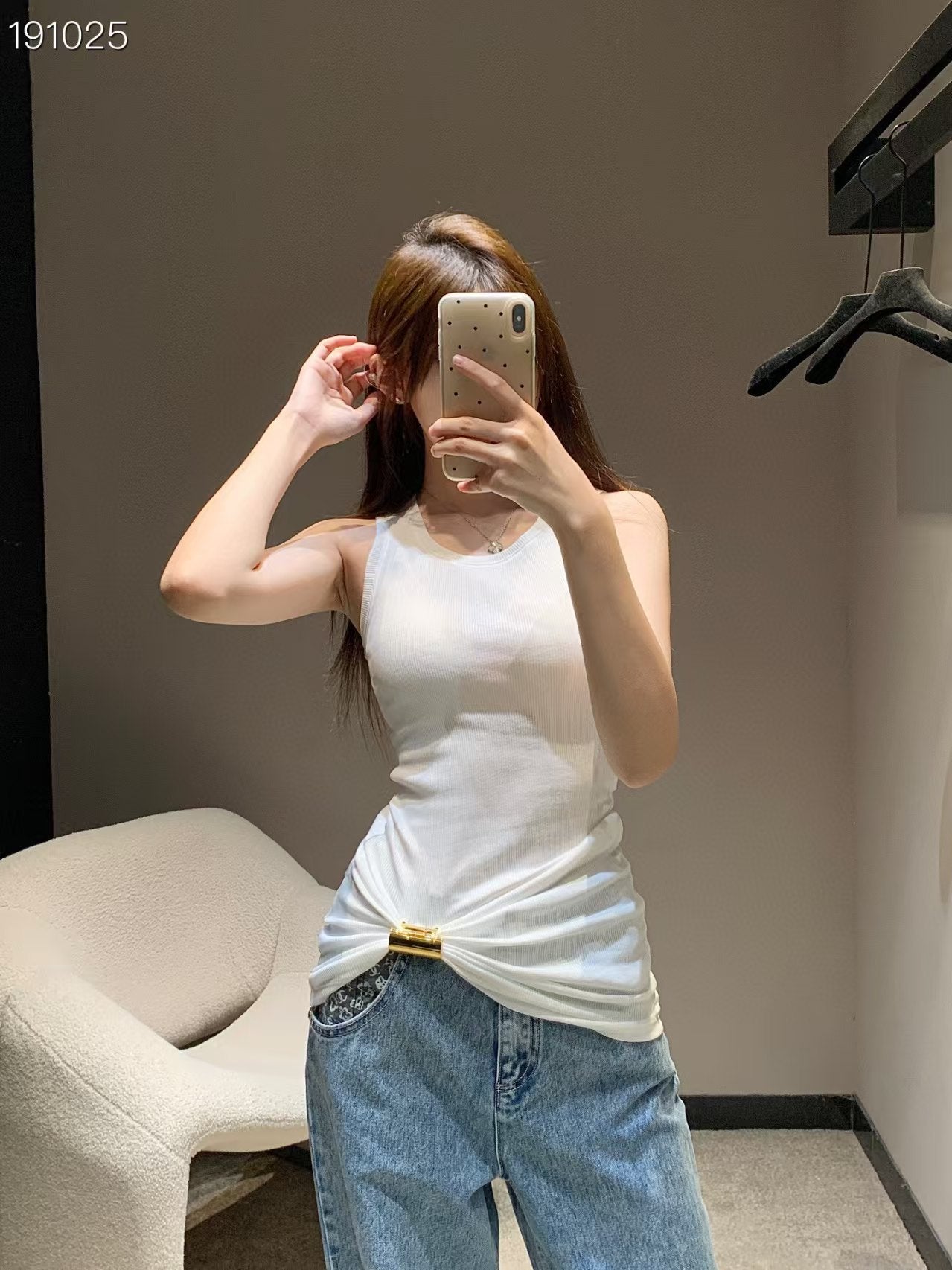 Early autumn new metal decoration slim fit sleeveless threaded