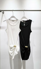 Early autumn new metal decoration slim fit sleeveless threaded
