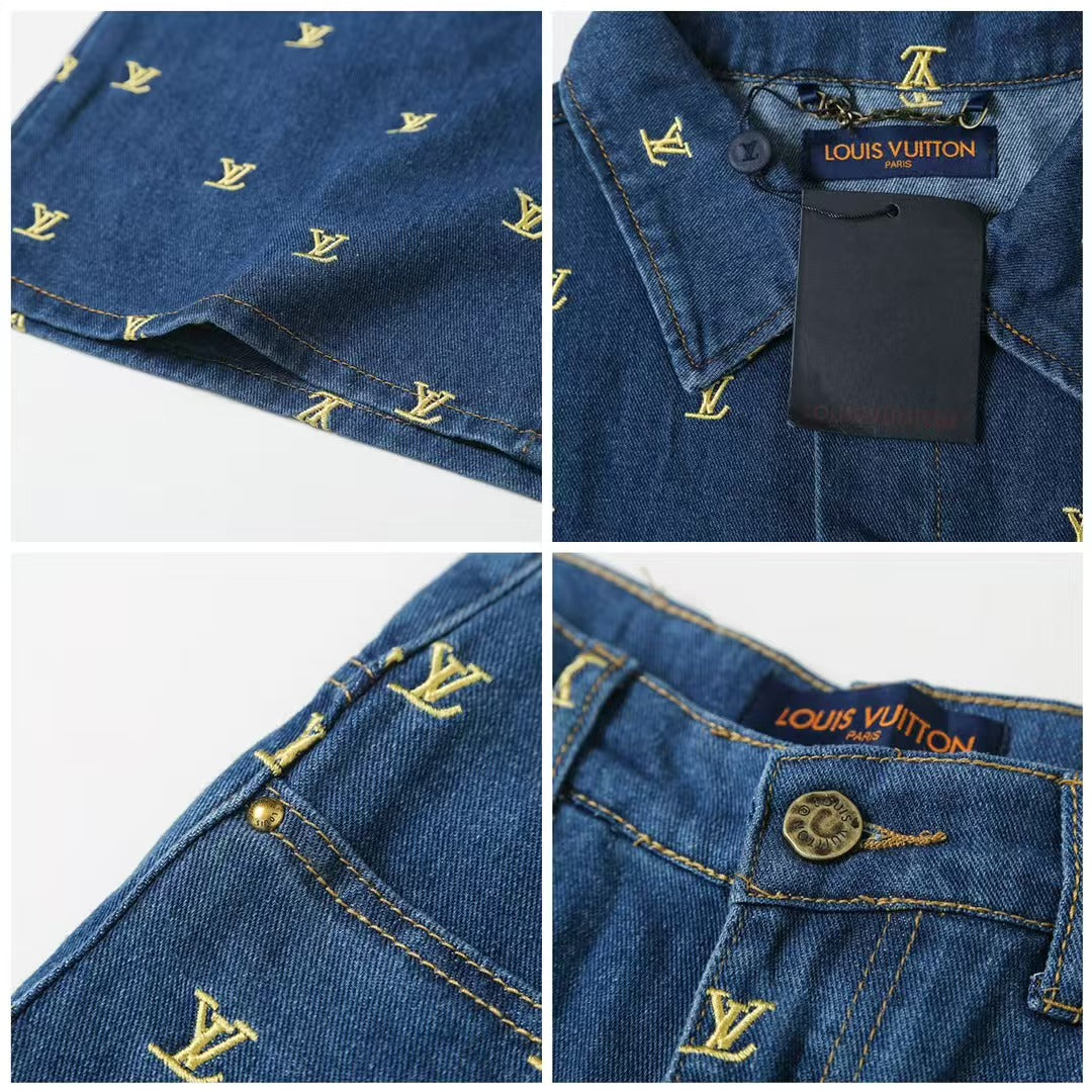 Full embroidered denim suit