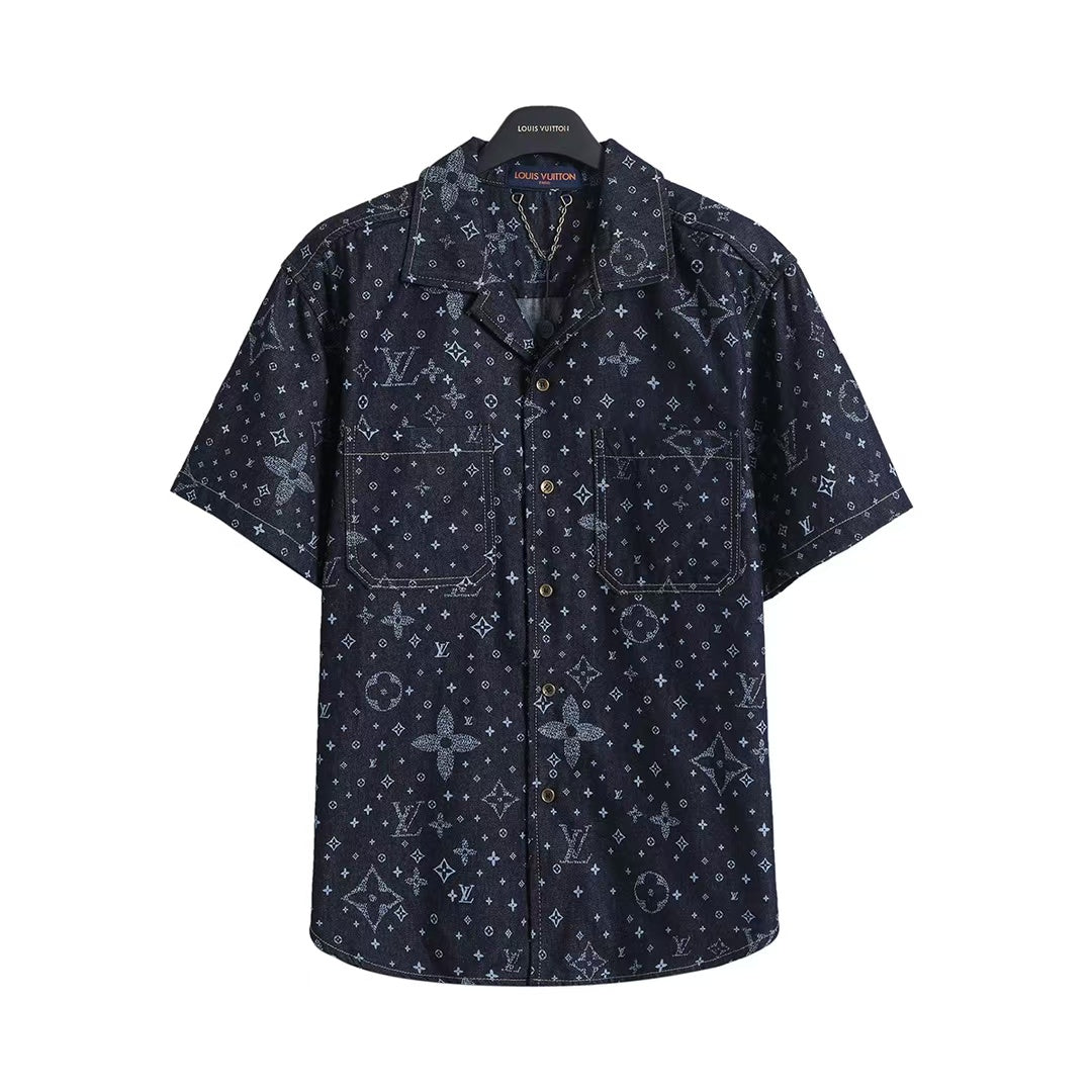 Old flower full print denim suit