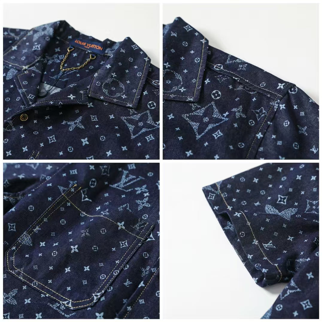 Old flower full print denim suit
