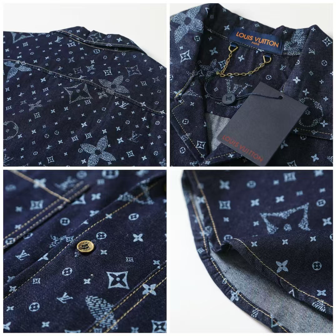 Old flower full print denim suit