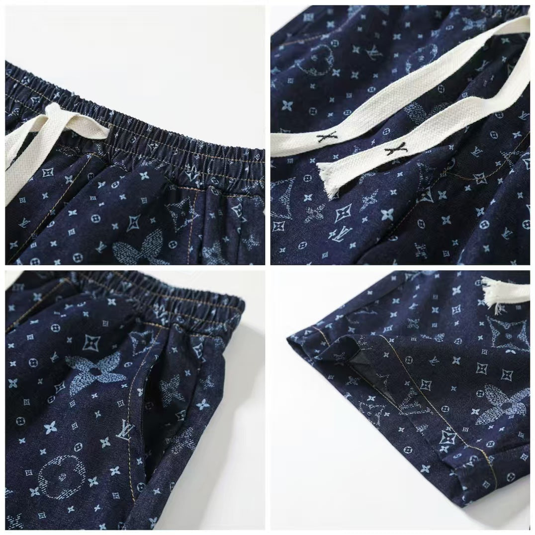 Old flower full print denim suit