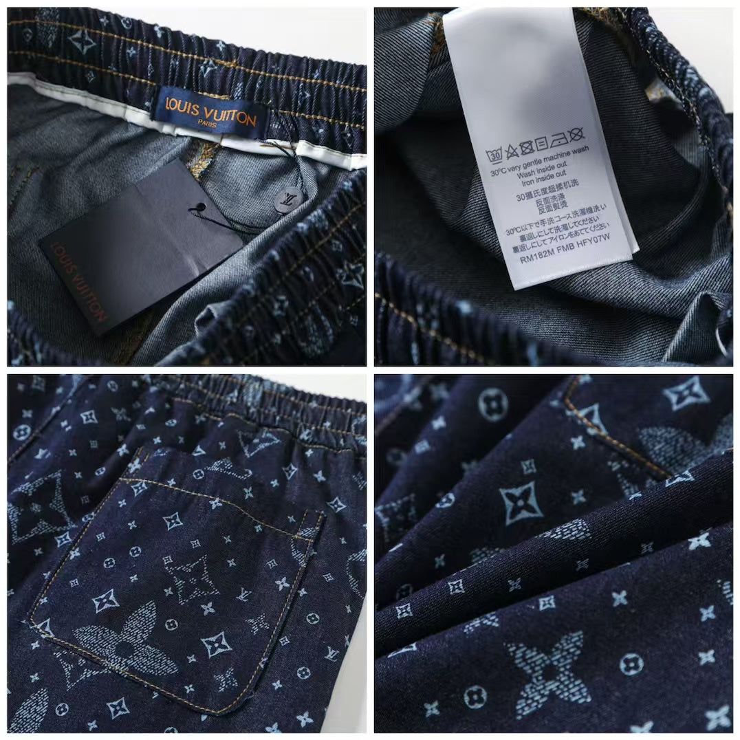 Old flower full print denim suit