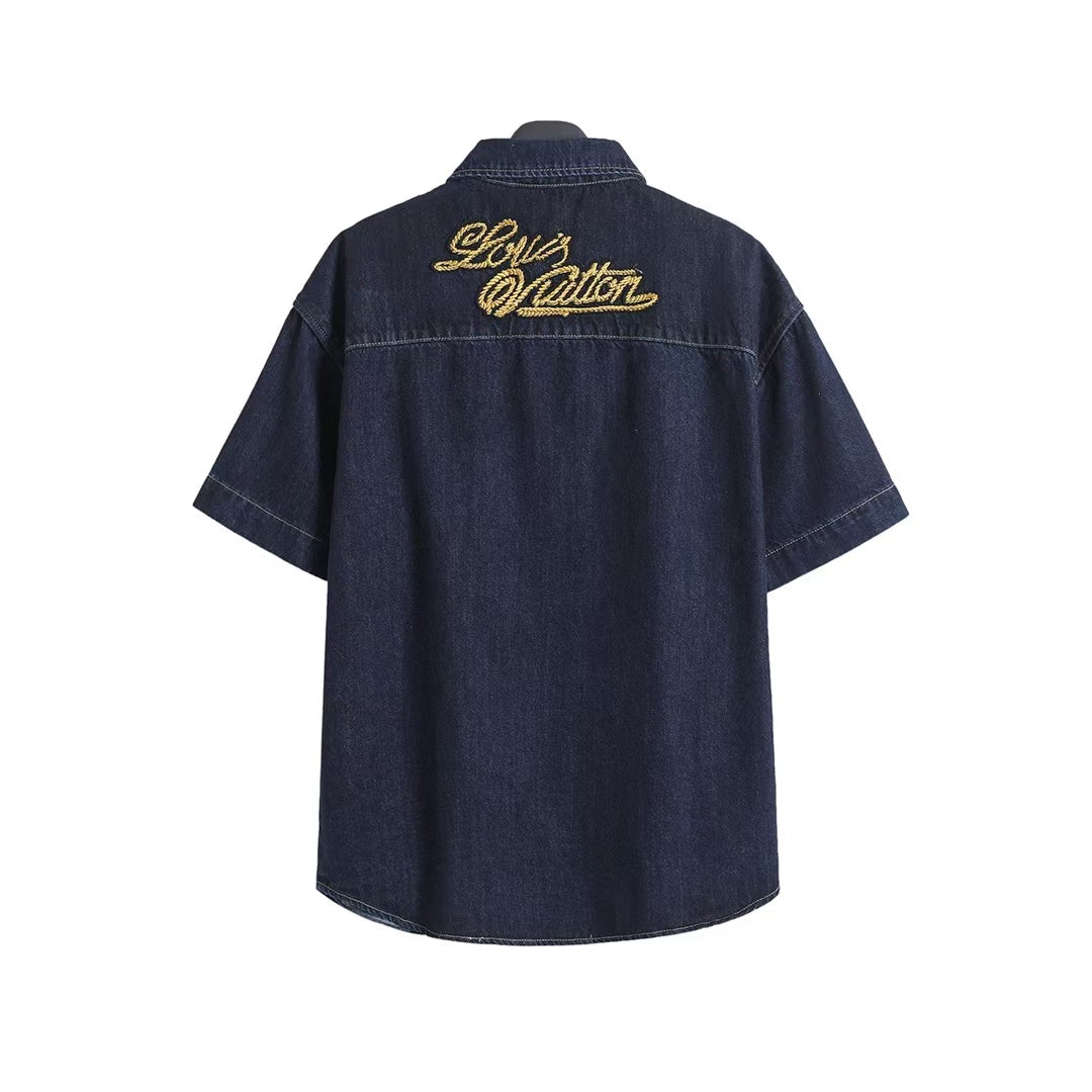 Embroidered denim suit