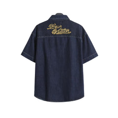 Embroidered denim suit