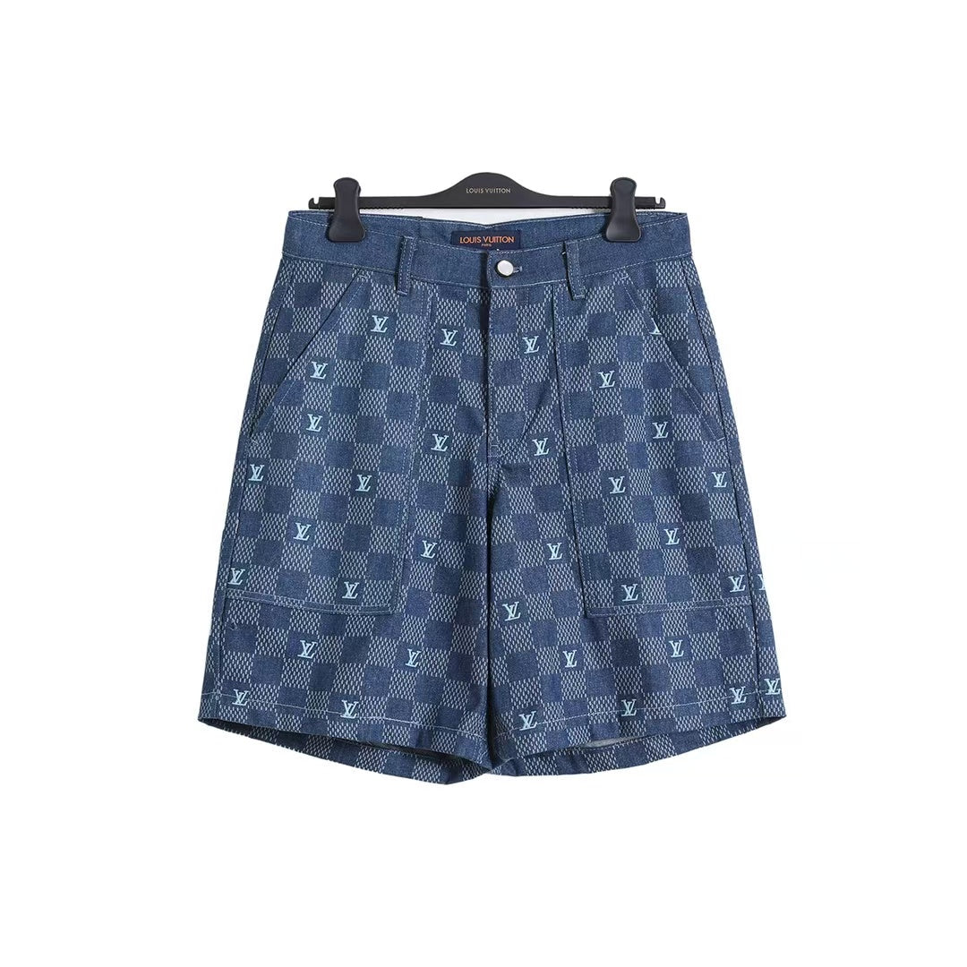 Denim short sleeved shirt shorts set