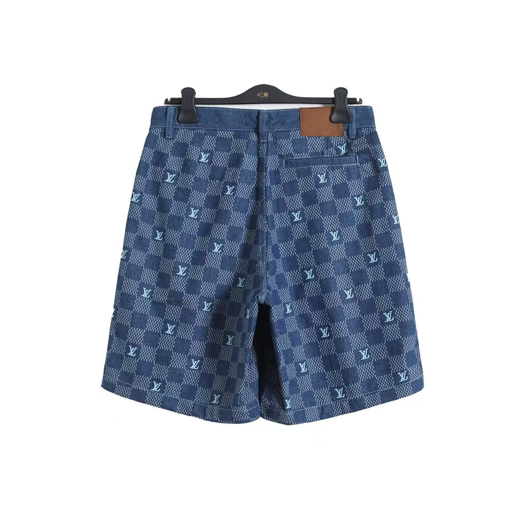 Denim short sleeved shirt shorts set