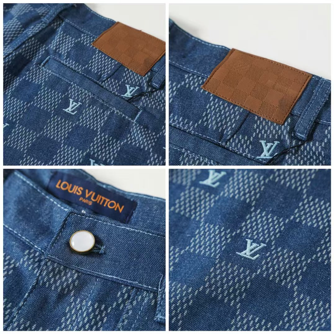 Denim short sleeved shirt shorts set