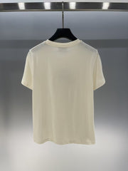 Pink rhinestone letter round neck T-shirt