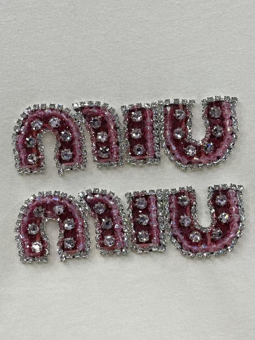 Pink rhinestone letter round neck T-shirt