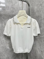 Letter lapel short sleeved shirt