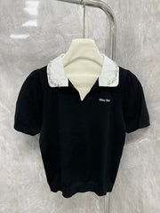 Letter lapel short sleeved shirt