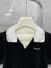 Letter lapel short sleeved shirt