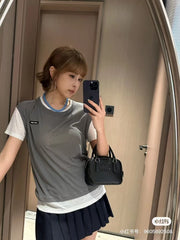 Multi layer round neck short sleeved T-shirt