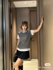 Multi layer round neck short sleeved T-shirt