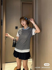 Multi layer round neck short sleeved T-shirt