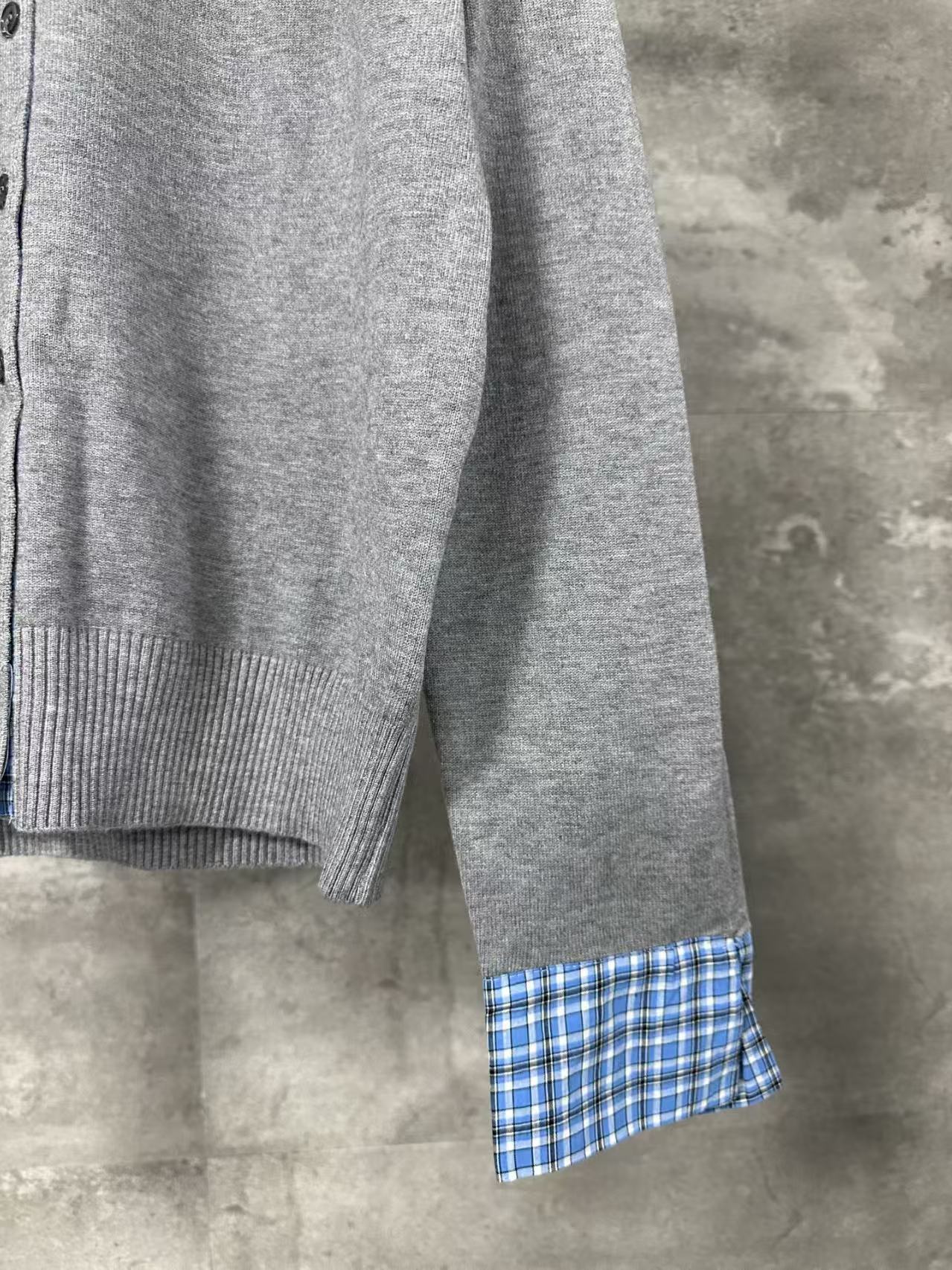 Knitted plaid cardigan sweater