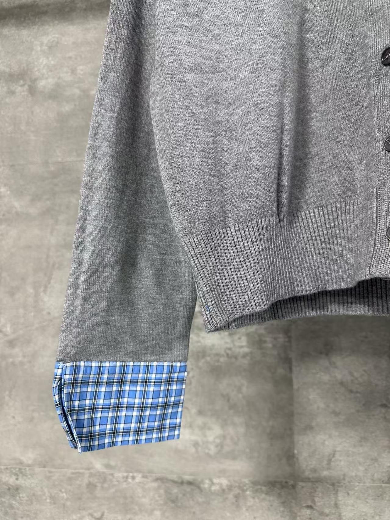 Knitted plaid cardigan sweater