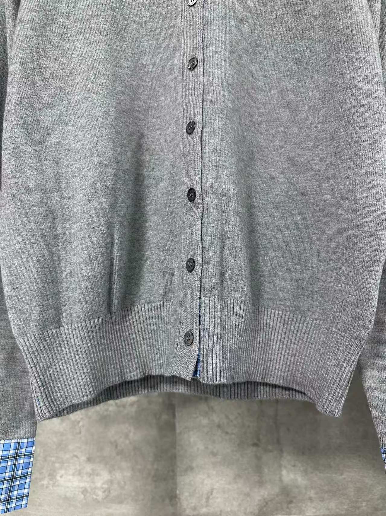 Knitted plaid cardigan sweater