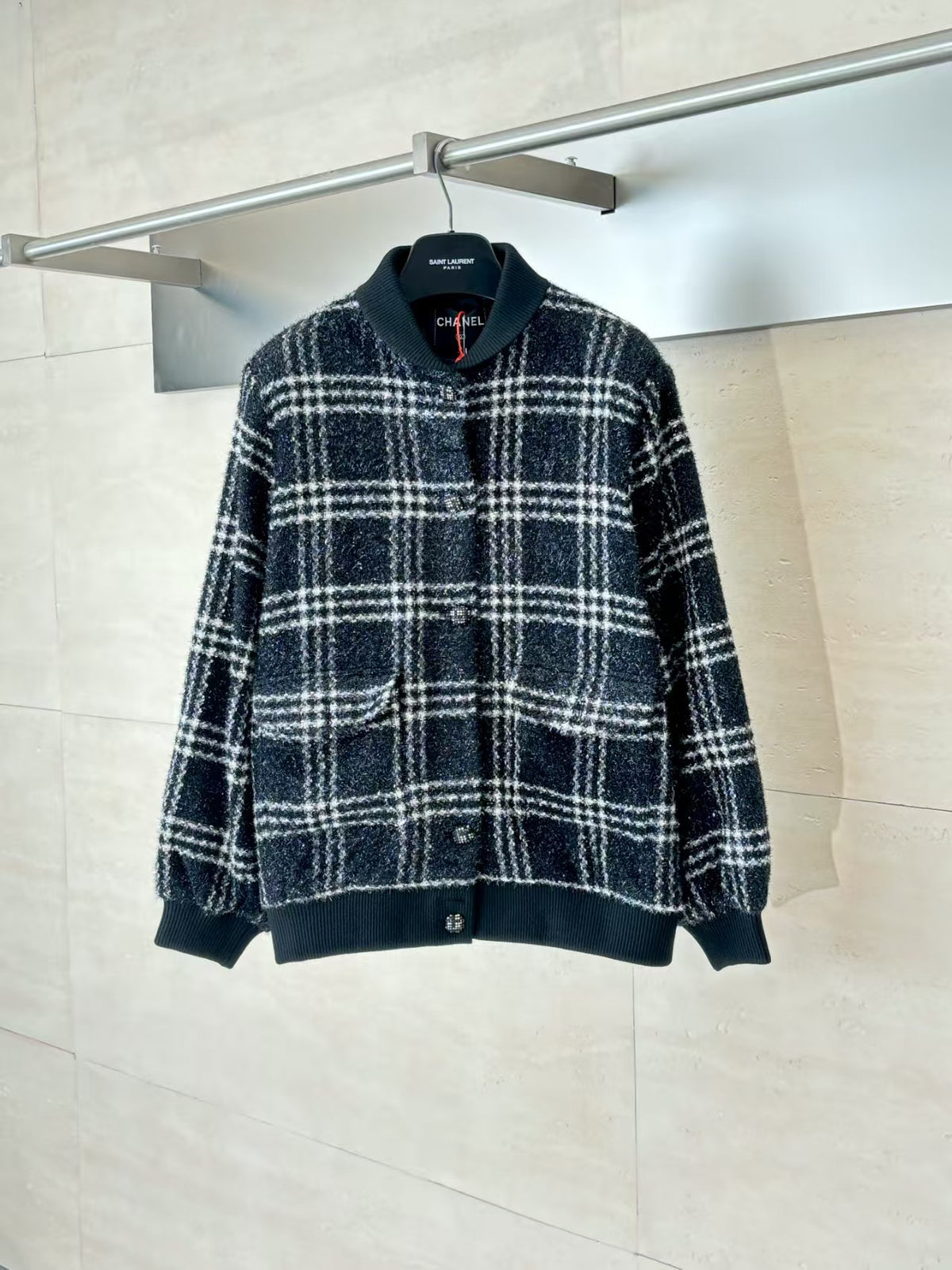 Wool plaid single breasted jacket