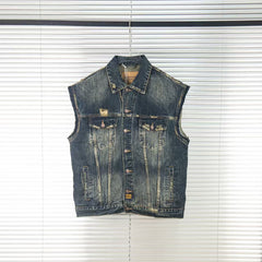 Wear and tear denim vest jacket with holes