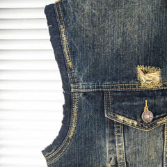 Wear and tear denim vest jacket with holes