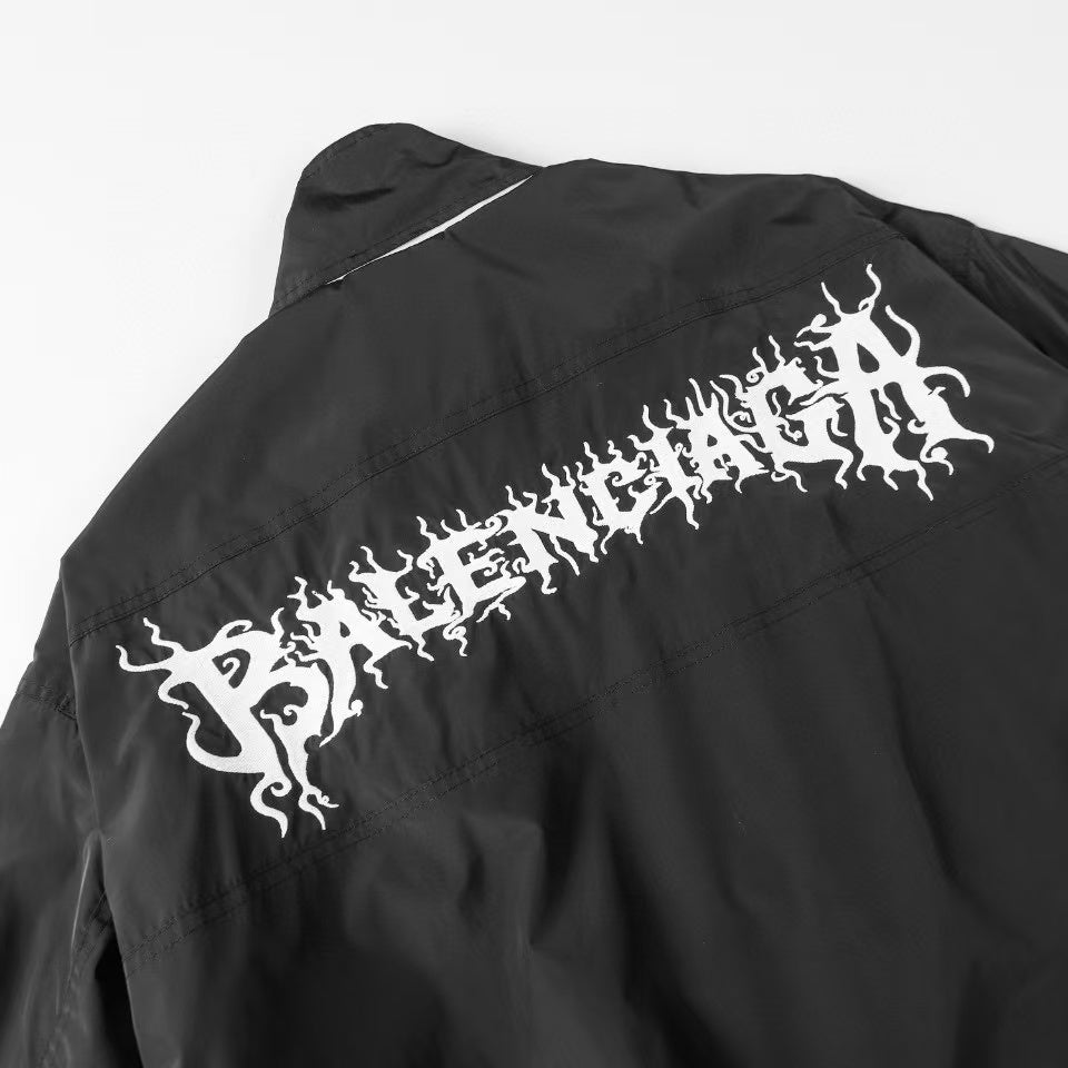 Flame Embroidered Windbreaker Jacket