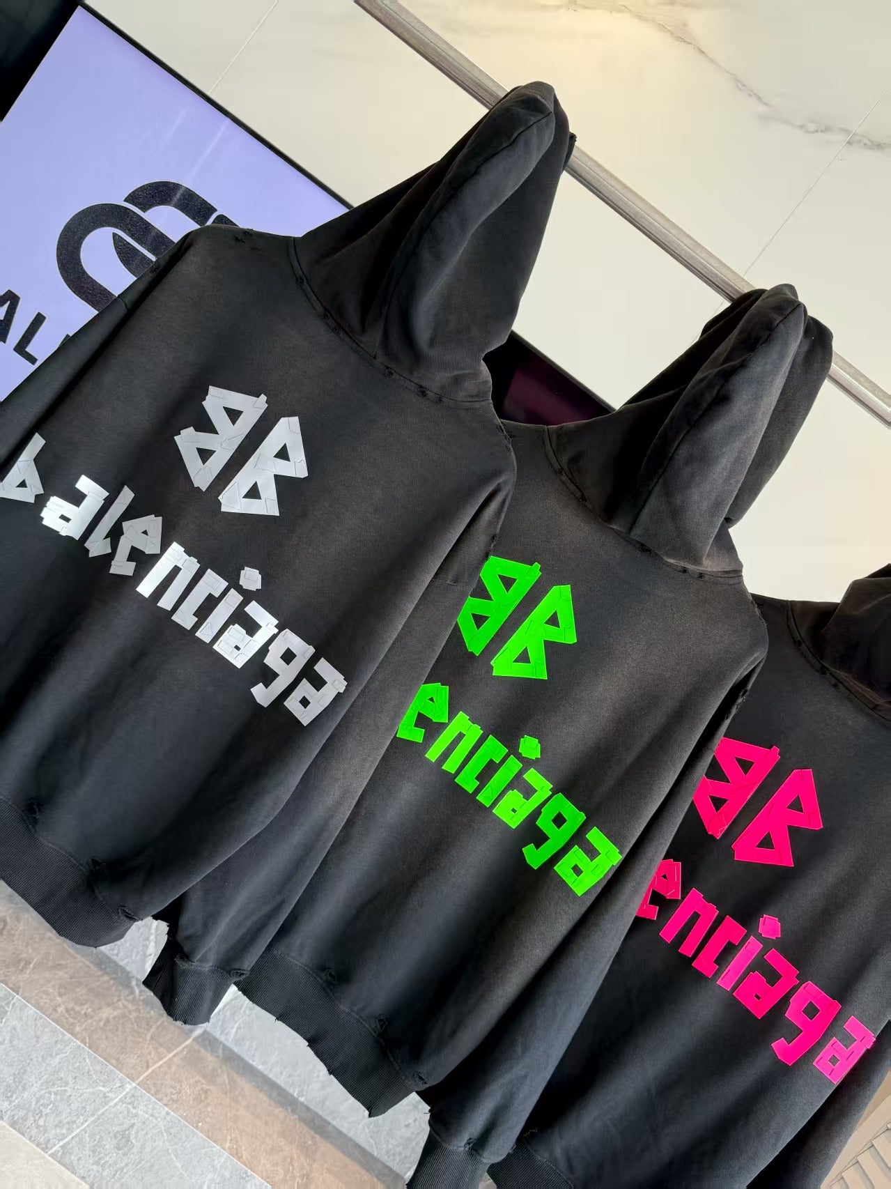 3D yellow tape hooded sweatshirt