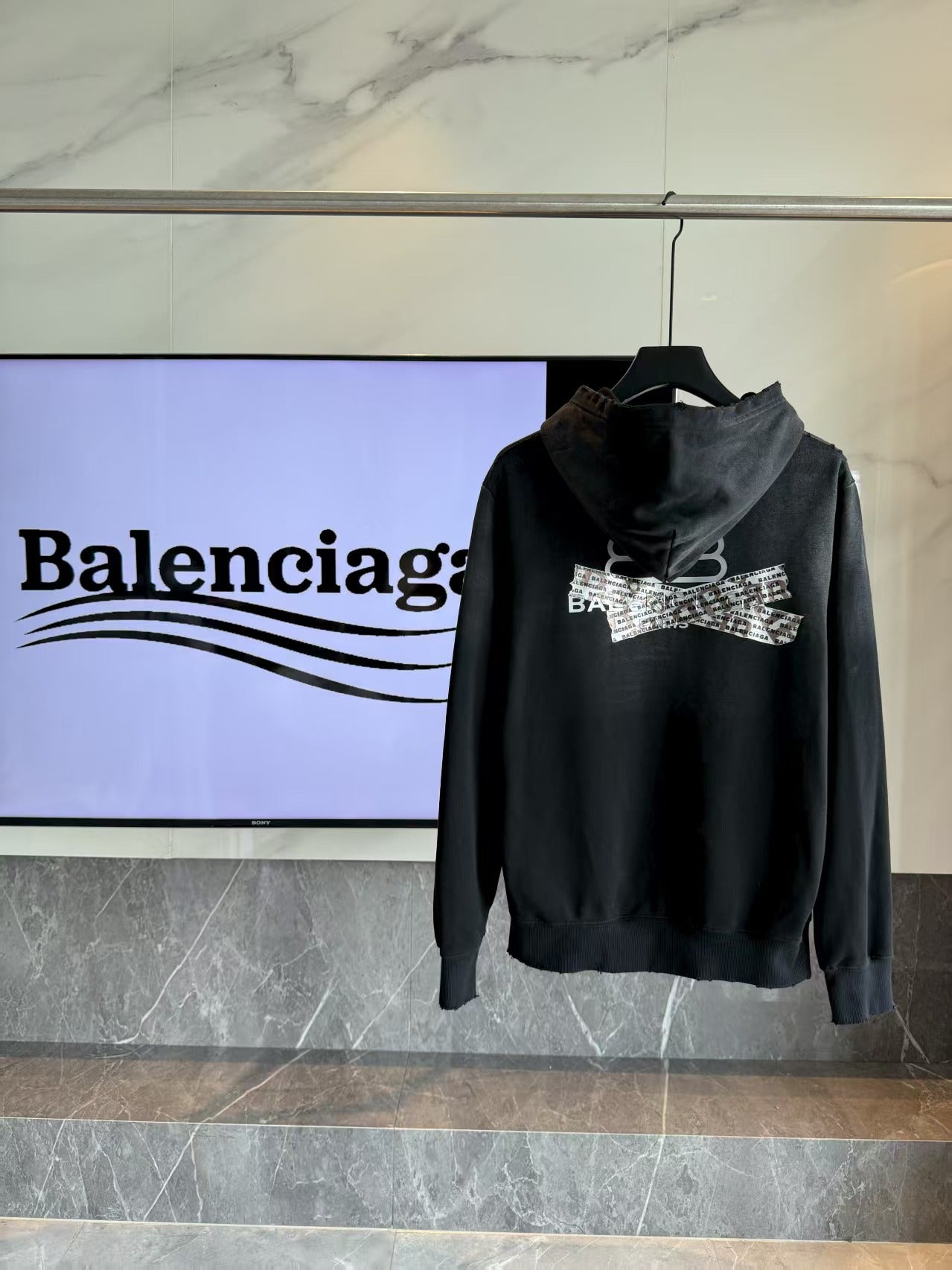 Letter tape hooded sweatshirt