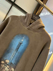 Mingzhu Lighthouse Night View Letter Hoodie