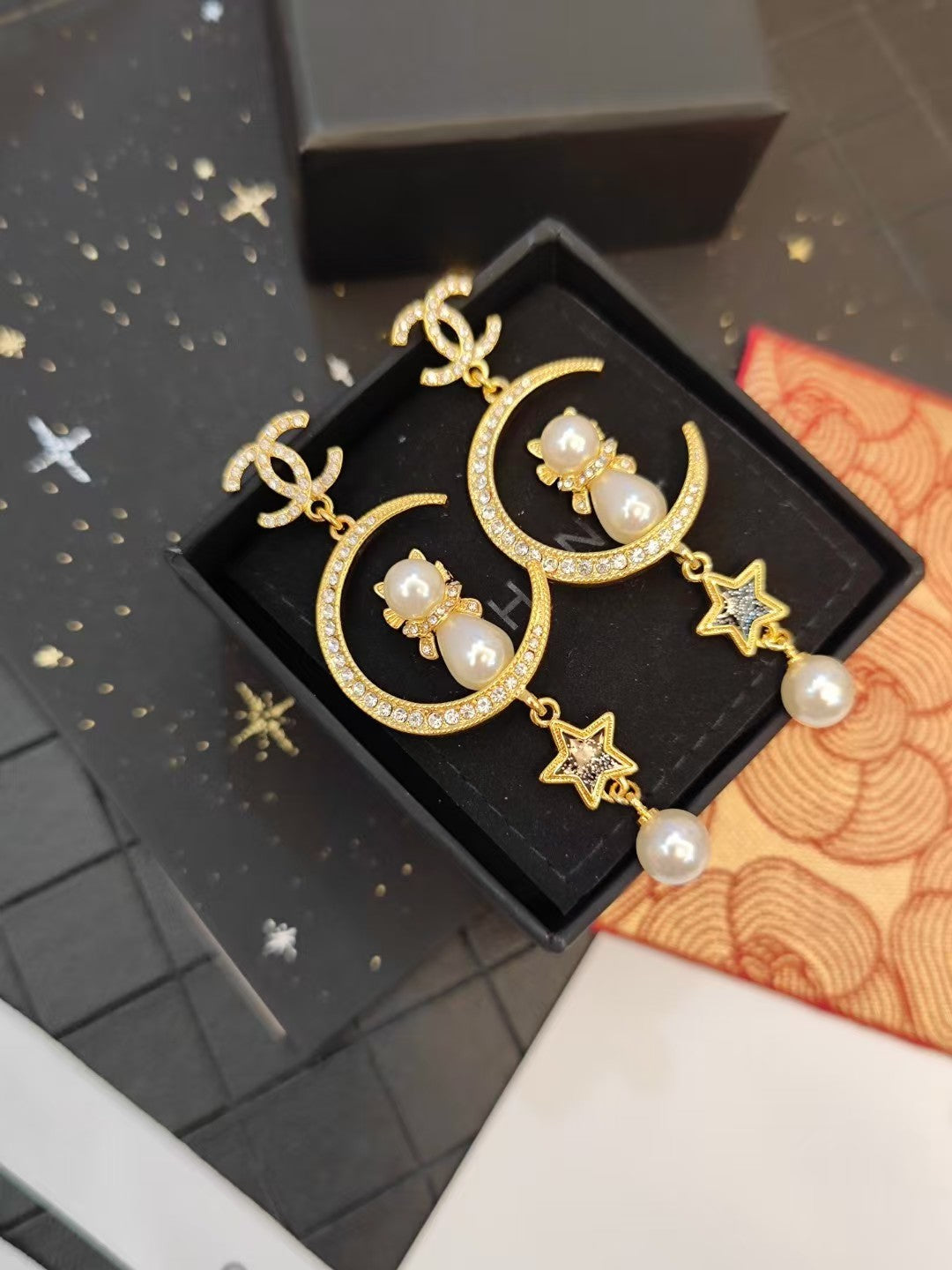 Moon cat earrings